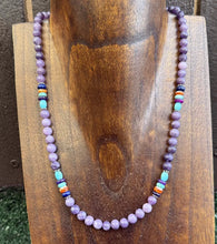 Load image into Gallery viewer, Sterling Silver Multi Color Stone Purple Bead Necklace. 18 inch. Gift