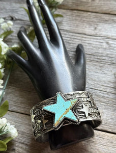 Sunshine Reeves 925 Sterling Silver Star Stamped Cuff Bracelet Native American