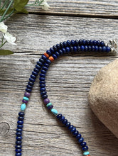Load image into Gallery viewer, Lapis Multi Stone Color Sterling Silver Bead Necklace. 18 inch Gift