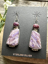 Load image into Gallery viewer, Navajo 925 Sterling Silver Purple Spiny Oyster Charoite Handmade Earrings RS