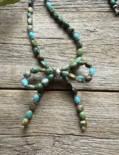 Load image into Gallery viewer, Bow Blue Green Turquoise Sterling Silver Pearls Bead Necklace. 18 Inch. Gift