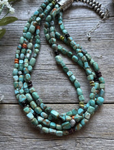 Load image into Gallery viewer, Sterling Silver Multi Strand Blue Green Turquoise Stone Bead Necklace 24 inch