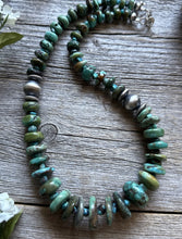 Load image into Gallery viewer, Sterling Silver Blue Green Graduated Turquoise Nuggets Bead Necklace 18 inch
