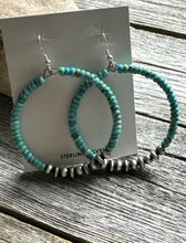 Load image into Gallery viewer, Southwestern 925 Sterling Silver Turquoise Pearls Bead Hoop Earrings 2.75 Inch
