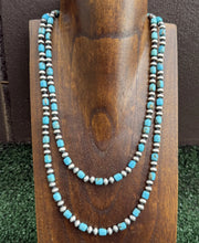 Load image into Gallery viewer, Long Sterling Silver Blue Turquoise W 6mm Pearls Bead Necklace 43 inch Gift