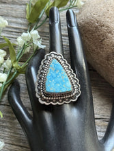 Load image into Gallery viewer, Native American Sterling Silver Kingman Turquoise Adjustable Ring Mary