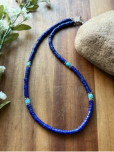 Load image into Gallery viewer, Sterling Silver Heishi Lapis Turquoise Bead Necklace. 18 inch. Gift