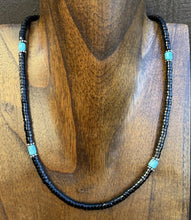 Load image into Gallery viewer, Sterling Silver Black Onyx Turquoise Bead Necklace. 18 Inch Gift