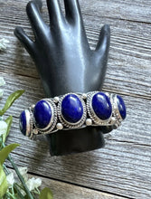 Load image into Gallery viewer, Native American Sterling Silver Lapis Cuff Bracelet. T Jon
