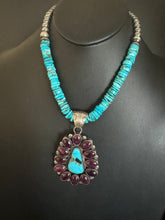 Load image into Gallery viewer, Navajo sterling silver turquoise purple spiny pendant