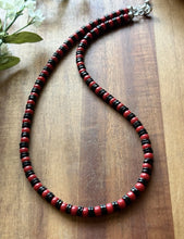 Load image into Gallery viewer, Sterling Silver Black Onyx W Red Coral Bead Necklace. 18 Inch