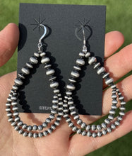 Load image into Gallery viewer, Southwestern Sterling Silver Pearls Double Loop Earrings 3 Inch