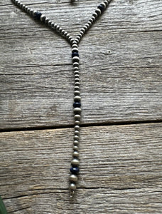 Sterling Silver Lapis W Pearls Bead Lariat Y Necklace. 26 inch