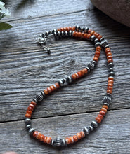 Load image into Gallery viewer, Southwestern Sterling Silver Orange Spiny Oyster Pearls Bead Necklace 18 inch
