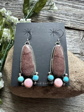 Load image into Gallery viewer, Navajo Sterling Silver Multi Stone Turquoise Pink Conch Earrings RY