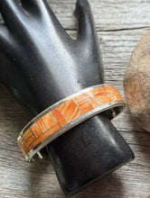 Load image into Gallery viewer, Zuni Native Sterling Silver Spiny Oyster Inlay Cuff Bracelet Glendora Booqua