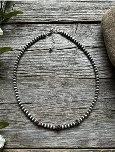 Sterling Silver 4mm Pearls Purple Spiny Oyster Bead Necklace Choker 14 inch
