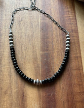 Load image into Gallery viewer, Sterling Silver Graduated Black Onyx Pearls Chain Bead Necklace. 16 Inch. Gift