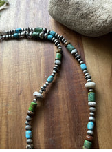Load image into Gallery viewer, Sterling Silver Brown Wild Horse Turquoise Bead Necklace. 22 inch. Gift
