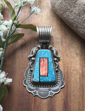 Load image into Gallery viewer, Albert Jake Navajo Sterling Silver Blue Turquoise Spiny Oyster Inlay Pendant