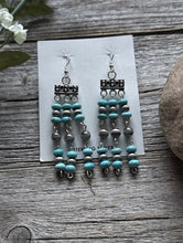 Load image into Gallery viewer, Sterling Silver Blue Turquoise W Pearls Rosary Bead Dangle Earrings. 3 Inch