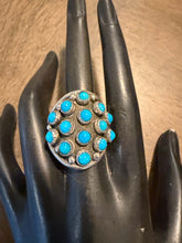 Load image into Gallery viewer, Navajo sterling silver turquoise cluster ring size 9