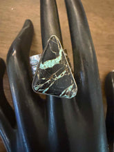 Load image into Gallery viewer, Navajo sterling silver  blk jack turquoise ring adjustable