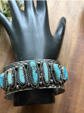 Load image into Gallery viewer, Navajo Native American Sterling Silver Blue Turquoise Row Cuff Bracelet C Yazzie