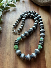 Load image into Gallery viewer, Sterling Silver Pearls Sonoran Gold Turquoise Nuggets Bead Necklace 24 inch