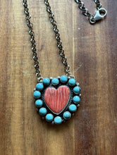 Load image into Gallery viewer, Navajo Sterling Silver Spiny Oyster Heart Turquoise Cluster Chain Necklace CY