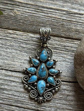 Load image into Gallery viewer, Navajo Native American Handmade Sterling Silver Turquoise Cluster Pendant Geneva