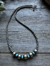 Load image into Gallery viewer, Sterling Silver Blue Turquoise W Pearls Bead Necklace. 18 inch
