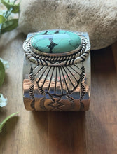 Load image into Gallery viewer, Navajo Native American Sterling Silver Blue Turquoise Cuff Bracelet Signed