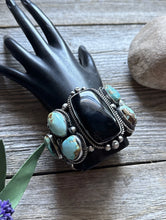 Load image into Gallery viewer, Navajo Native Sterling Silver Black Onyx Royston Turquoise Cuff Bracelet RY