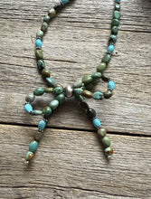 Load image into Gallery viewer, Bow Blue Green Turquoise Sterling Silver Pearls Bead Necklace. 18 Inch. Gift