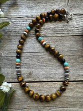 Load image into Gallery viewer, Southwestern 925 Sterling Silver Multi Stone Tigers Eye Bead Necklace 20 inch