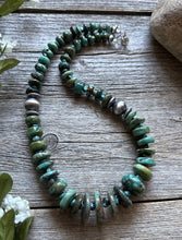 Load image into Gallery viewer, Sterling Silver Blue Green Graduated Turquoise Nuggets Bead Necklace 18 inch
