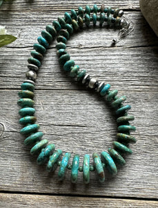 Southwestern 925 Sterling Silver Graduated Turquoise Bead Necklace. 18 inch