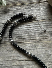 Load image into Gallery viewer, Sterling Silver Black Onyx W Pearls Bead Necklace. 18 inch. Gift
