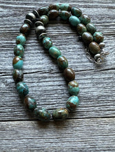 Load image into Gallery viewer, Sterling Silver Turquoise Nuggets W Pearls Bead Necklace. 18 inch