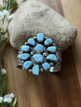 Load image into Gallery viewer, Native American Sterling Silver Blue Turquoise Cluster Cuff Bracelet T Jon