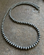 Load image into Gallery viewer, 7mm 26 Inch 925 Sterling Silver Oxidized Pearls Bead Necklace Southwestern