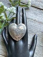 Load image into Gallery viewer, Native American Sterling Silver Heart Stamped Adjustable Ring. VJP Vincent