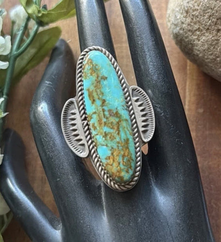Native American Sterling Silver Blue Turquoise Ring Size 9 CL