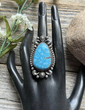Load image into Gallery viewer, Native American Sterling Silver Kingman Turquoise Ring Size 7.5 A Jake