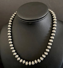 Load image into Gallery viewer, 8mm 26 Inch 925 Sterling Silver Oxidized Pearls Bead Necklace Southwestern