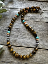 Load image into Gallery viewer, Southwestern 925 Sterling Silver Multi Stone Tigers Eye Bead Necklace 20 inch