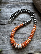 Load image into Gallery viewer, Sterling Silver Orange Spiny Oyster W Pearls Bead Necklace 18 inch