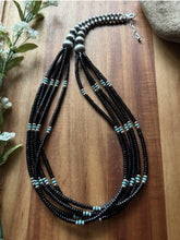 Load image into Gallery viewer, Sterling Silver Multi Strand Black Onyx Turquoise Pearls Bead Necklace. 26 Inch