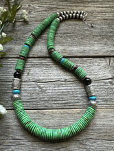 Load image into Gallery viewer, Sterling Silver Green Turquoise Multi Stone Bead Necklace. 26 inch. Gift